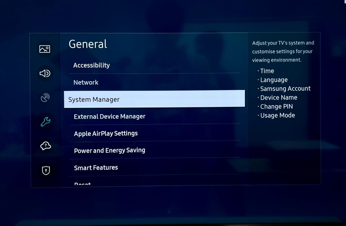 system manager option is highlighted on a samsung tv