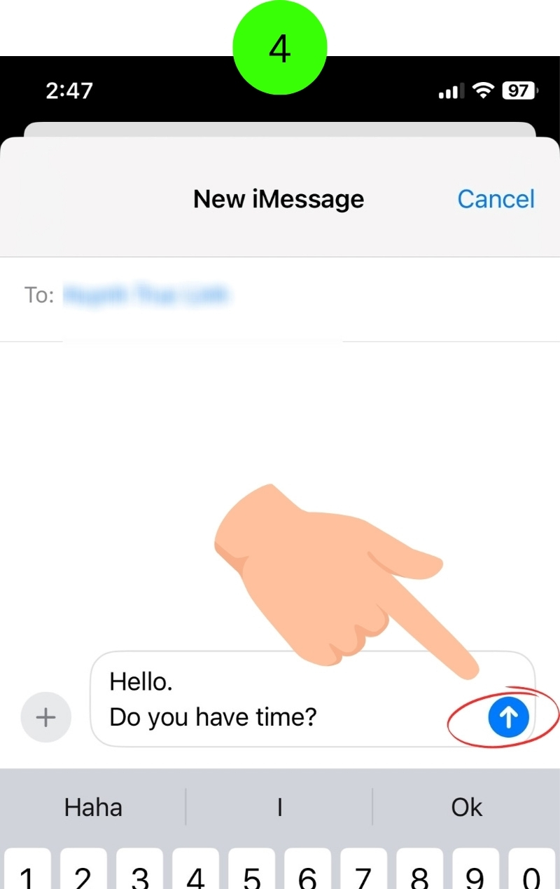 tap on the Blue arrow icon to send the iMessage message on iPhone