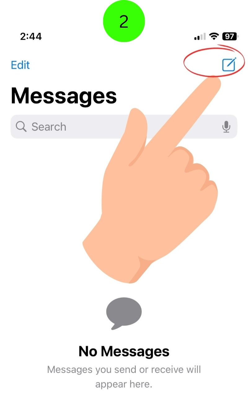 tap on the Pencil & Notebook icon on the iPhone Message app
