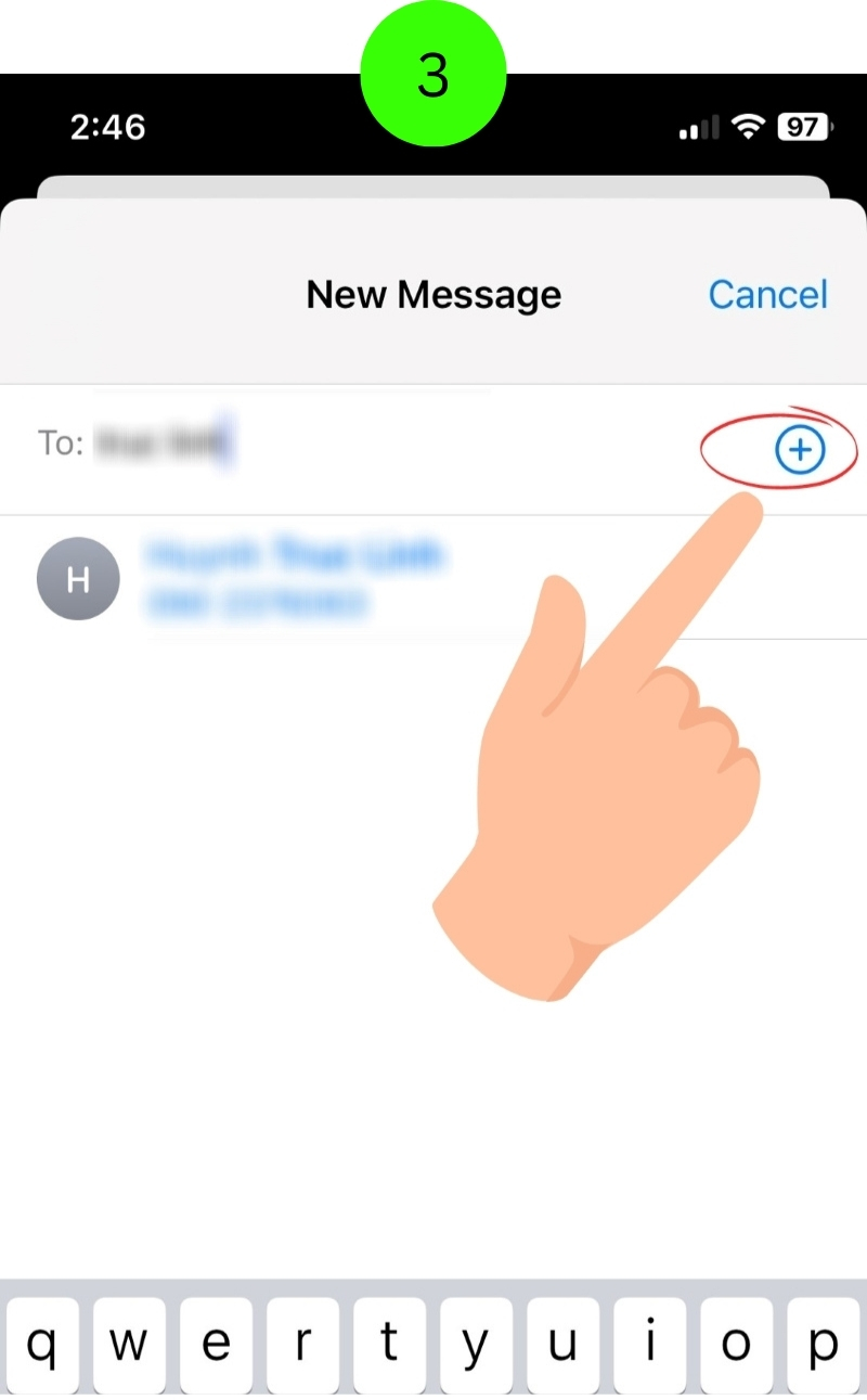 tap on the Plus icon to add the Receiver on the iPhone Message app