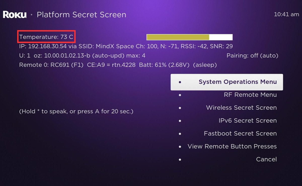 temperature is highlighted in roku secret menu