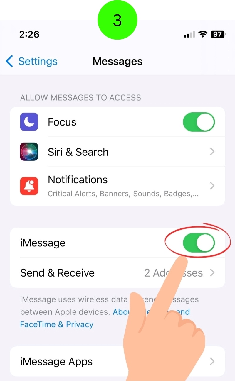 turn on the iMessage feature on the iPhone