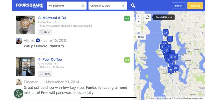 wifi password search results on Foursquare
