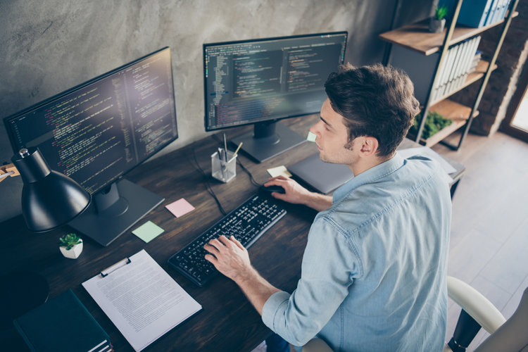 A man checking IP address on his computer