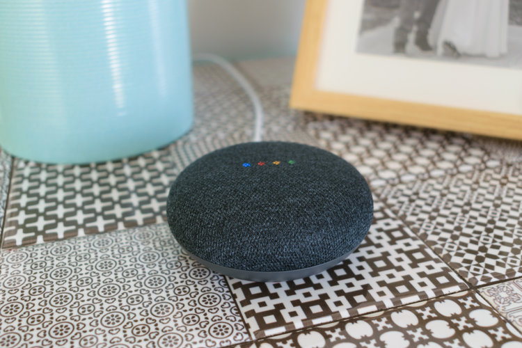 Black google home on the counter