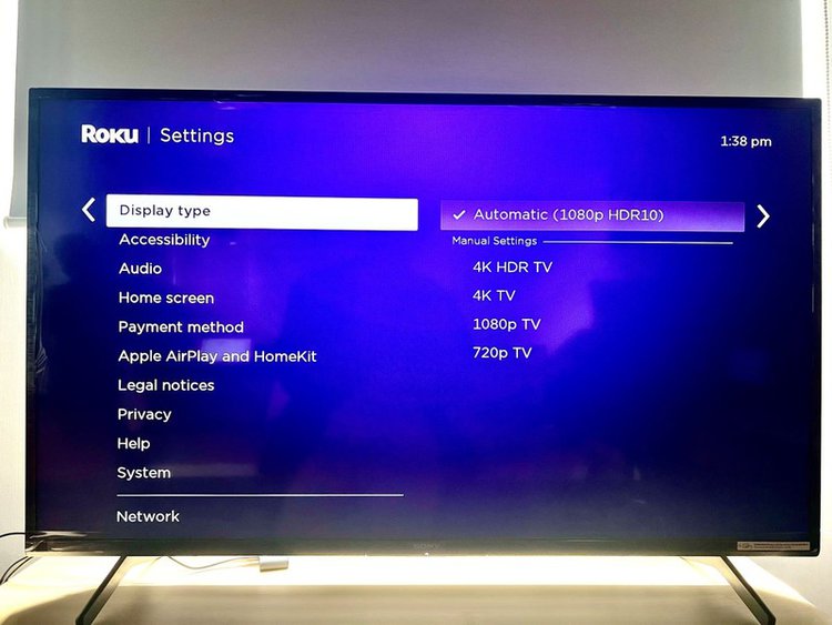 Display type 1080p HDR10 on Roku