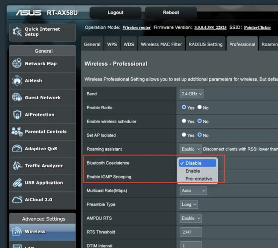 Enable Bluetooth Coexistence feature on router