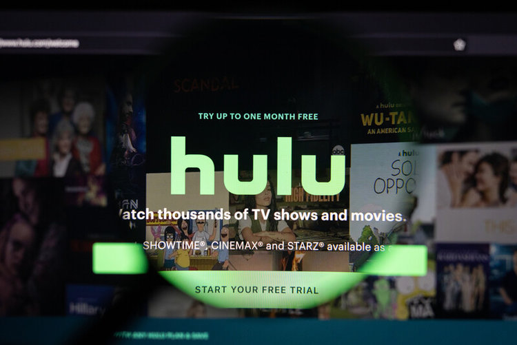 Hulu logo on a website from a magnifying glass view