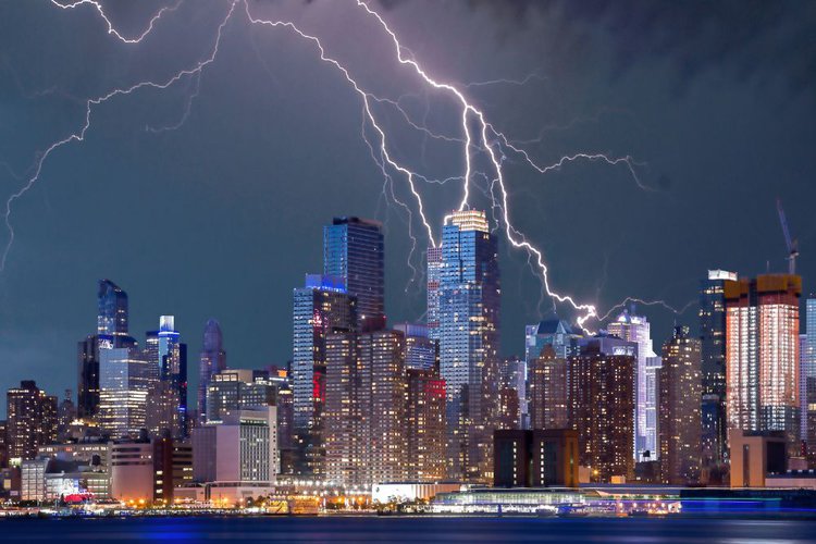 Lightning on the city sky