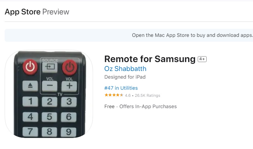Samsung remote app on Apple Store