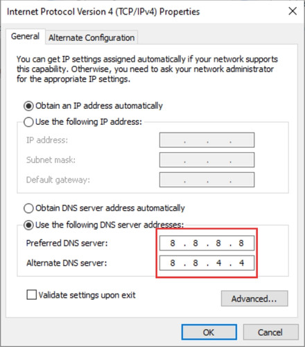 Set Up an Alternate DNS Server on Windows 10