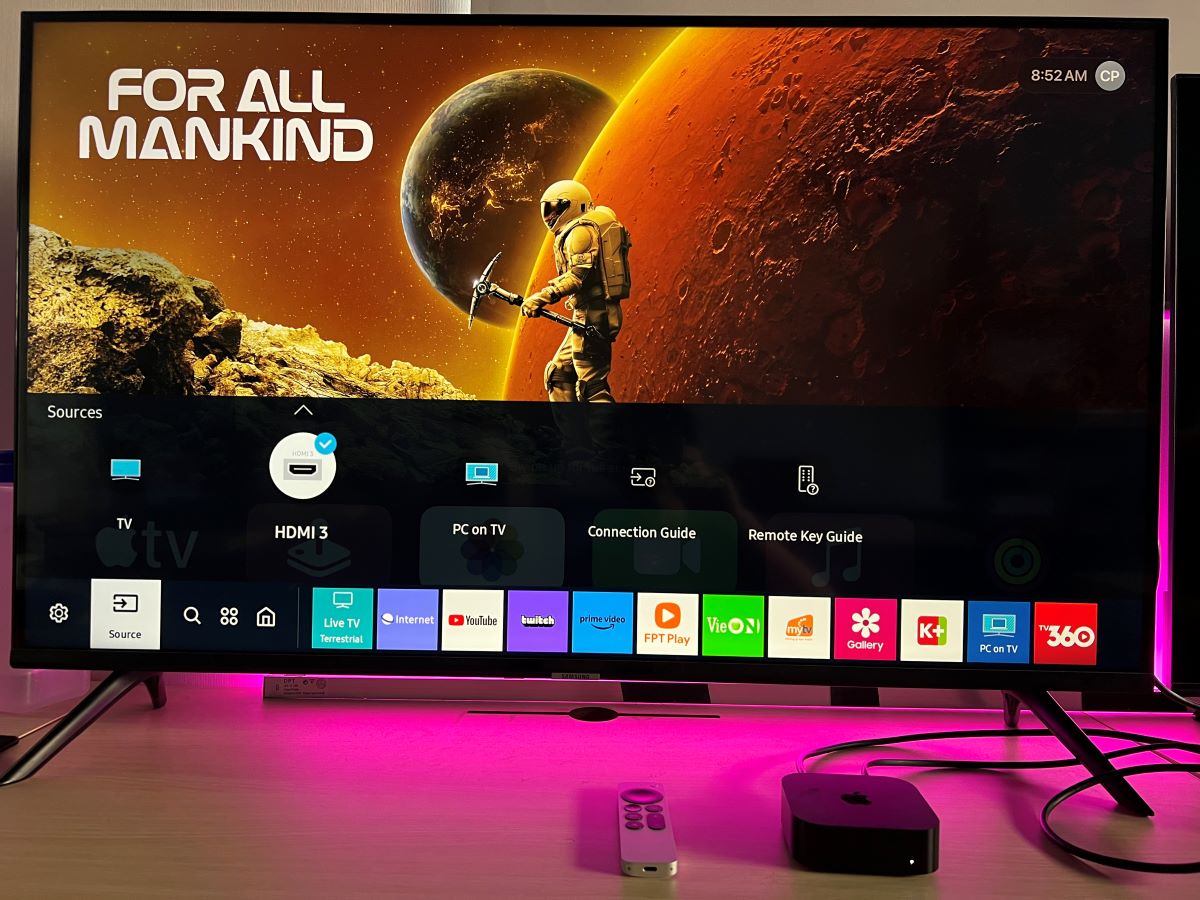 The HDMI source input on Samsung TV with a pink backlight