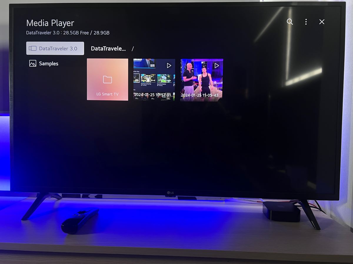 The LG TV is playing the recorded file from the Fire Stick