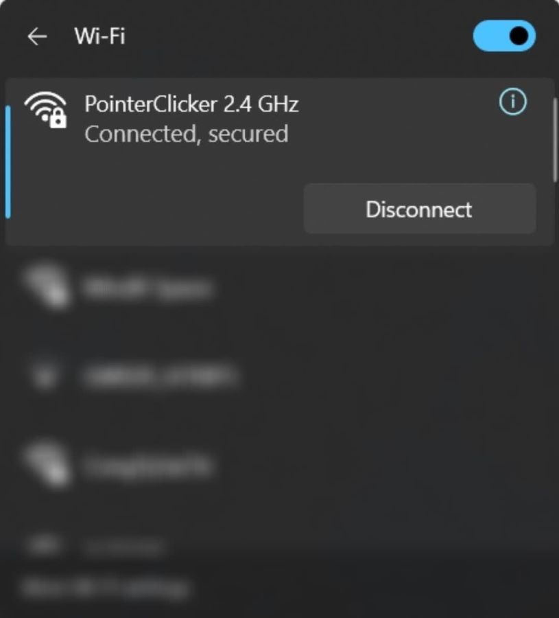 The PointerClicker is being connected on Windows
