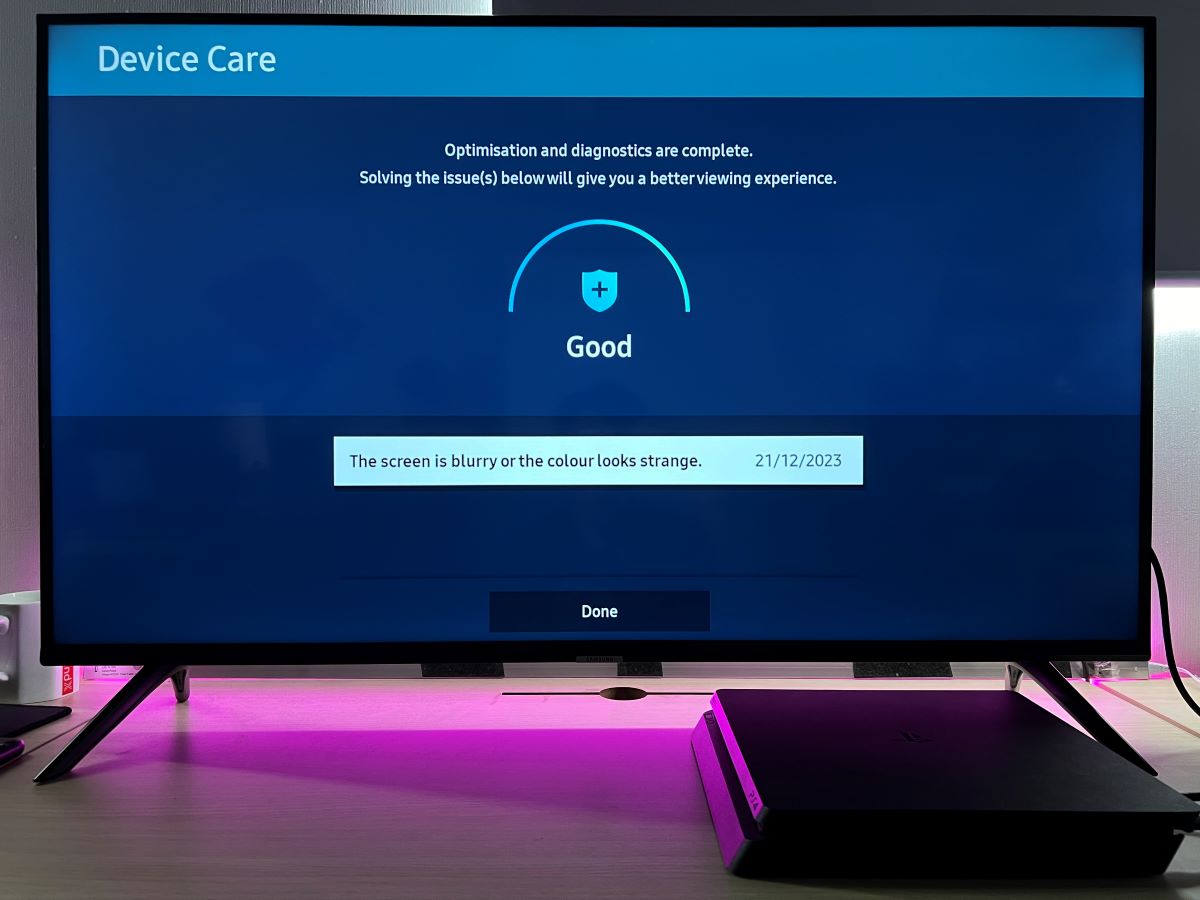 The Samsung Device care feature list out the issue on the Samsung TV