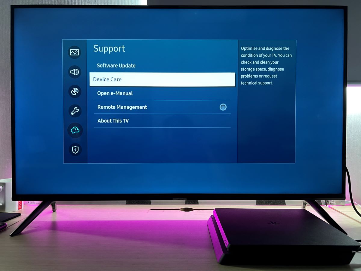 The Samsung Device care from the Samsung support on TV