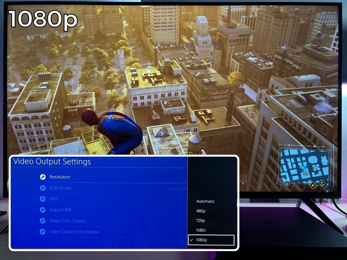 The Spider-Man game is set to 1080p on PS4
