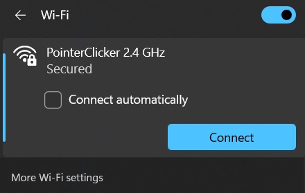 The Wi-Fi of Pointer Clicker appeared on the Wi-Fi list from Windows OS