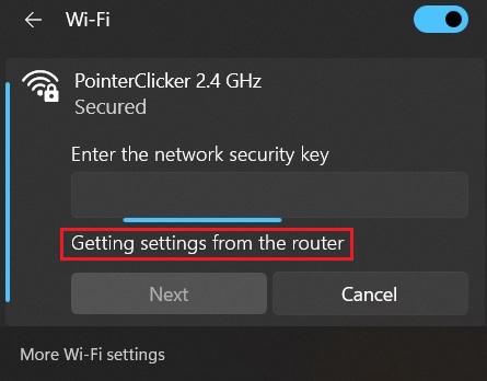 The computer connecting to the PointerClicker Wi-Fi without entering password