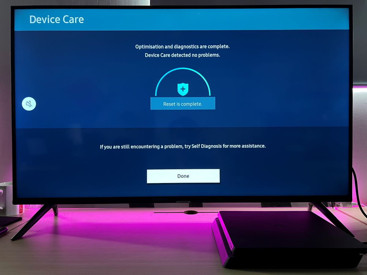 The device care feature has finished the process on Samsung TV