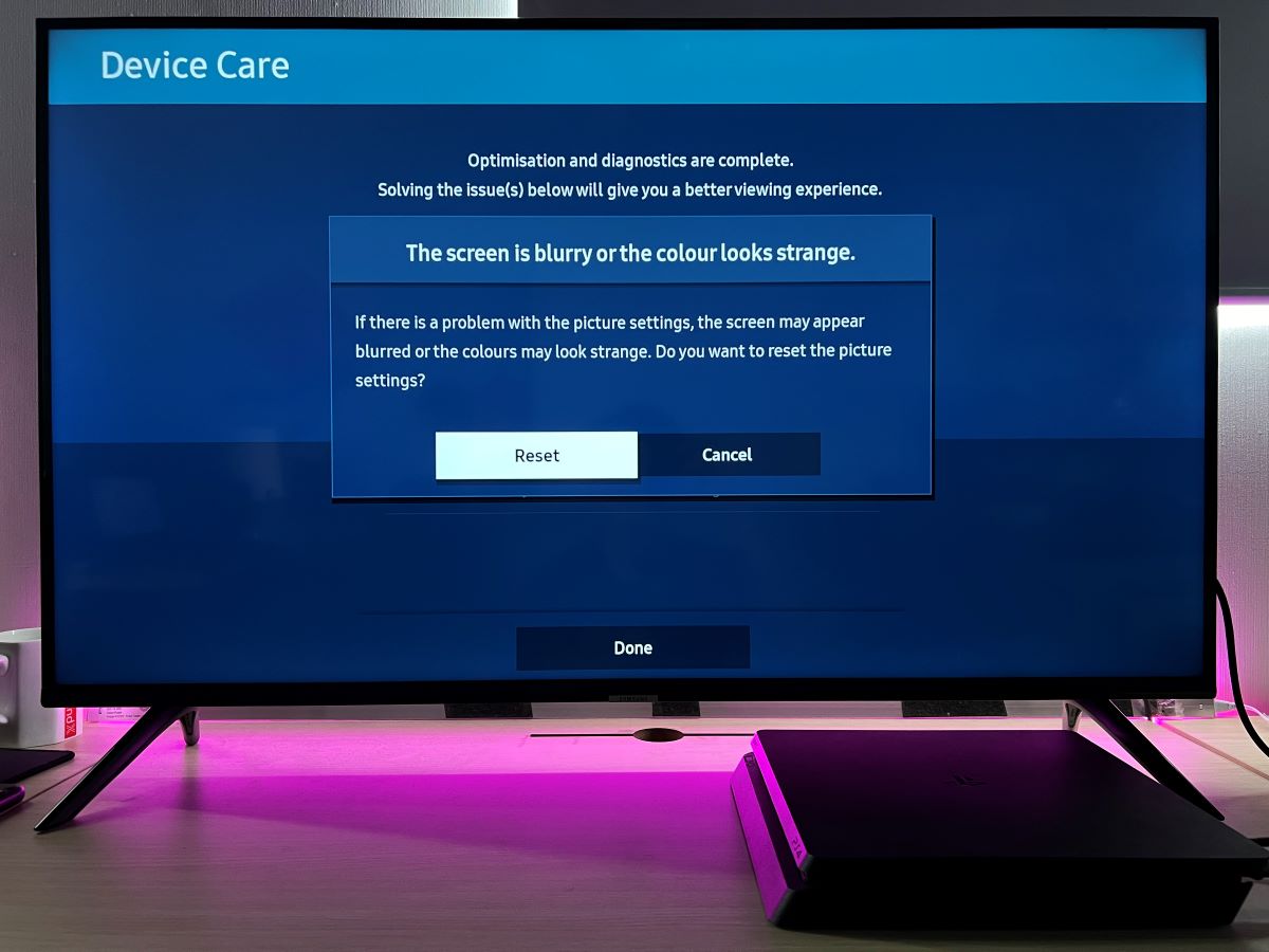 The device care on Samsung TV asking users to restart the TV