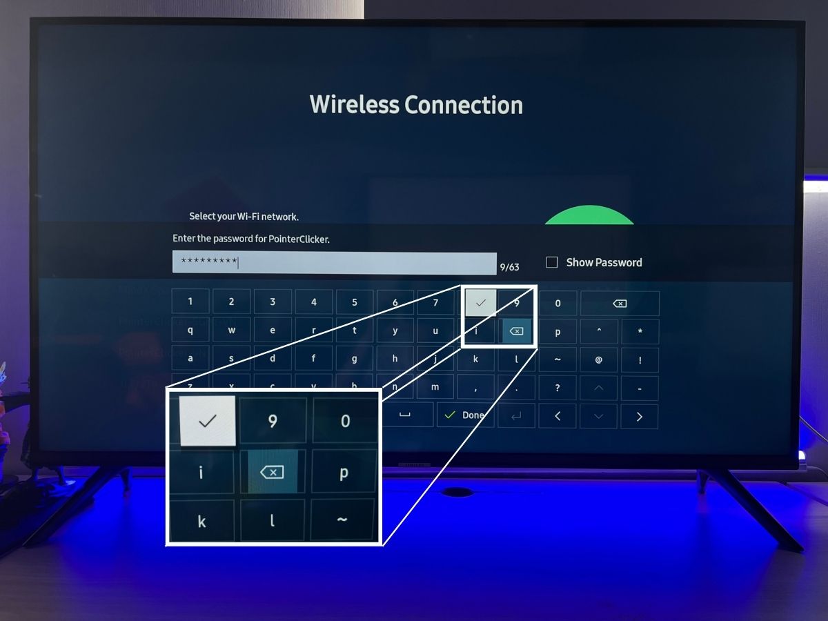 The keyboard on Samsung TV to enter the Wi-Fi password