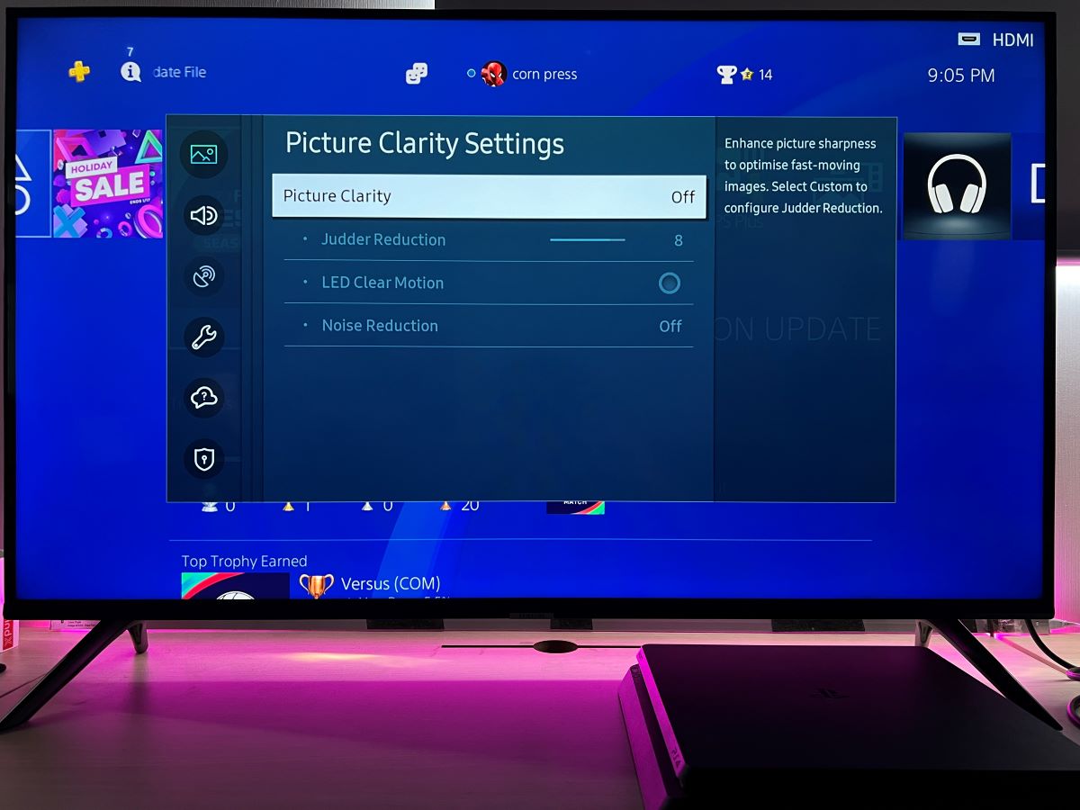 The picture clarity settings is set to off on Samsung TV