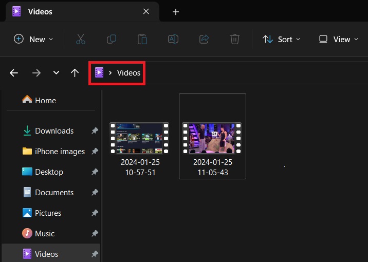 The recorded file on Fire Stick is stored Videos folder on Windows