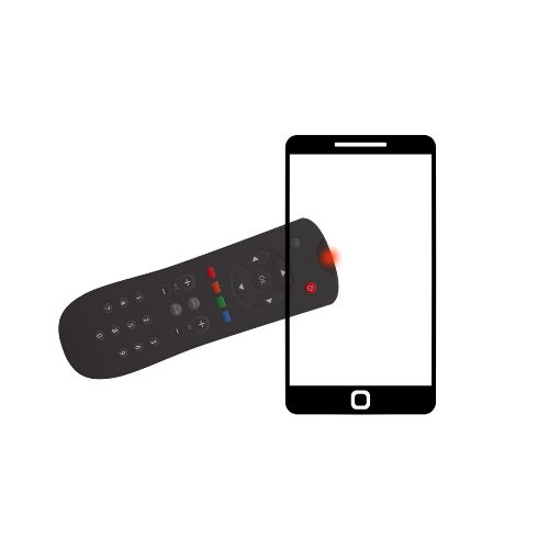 a remote with red light pointing at a phone