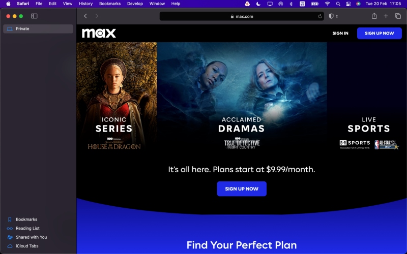 access HBO Max in Safari Incognito mode