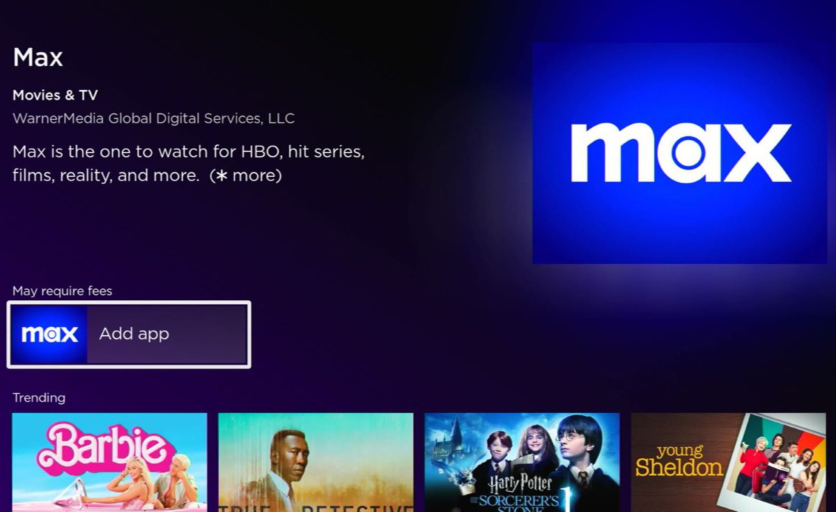 add the max app option is highlighted on a roku express