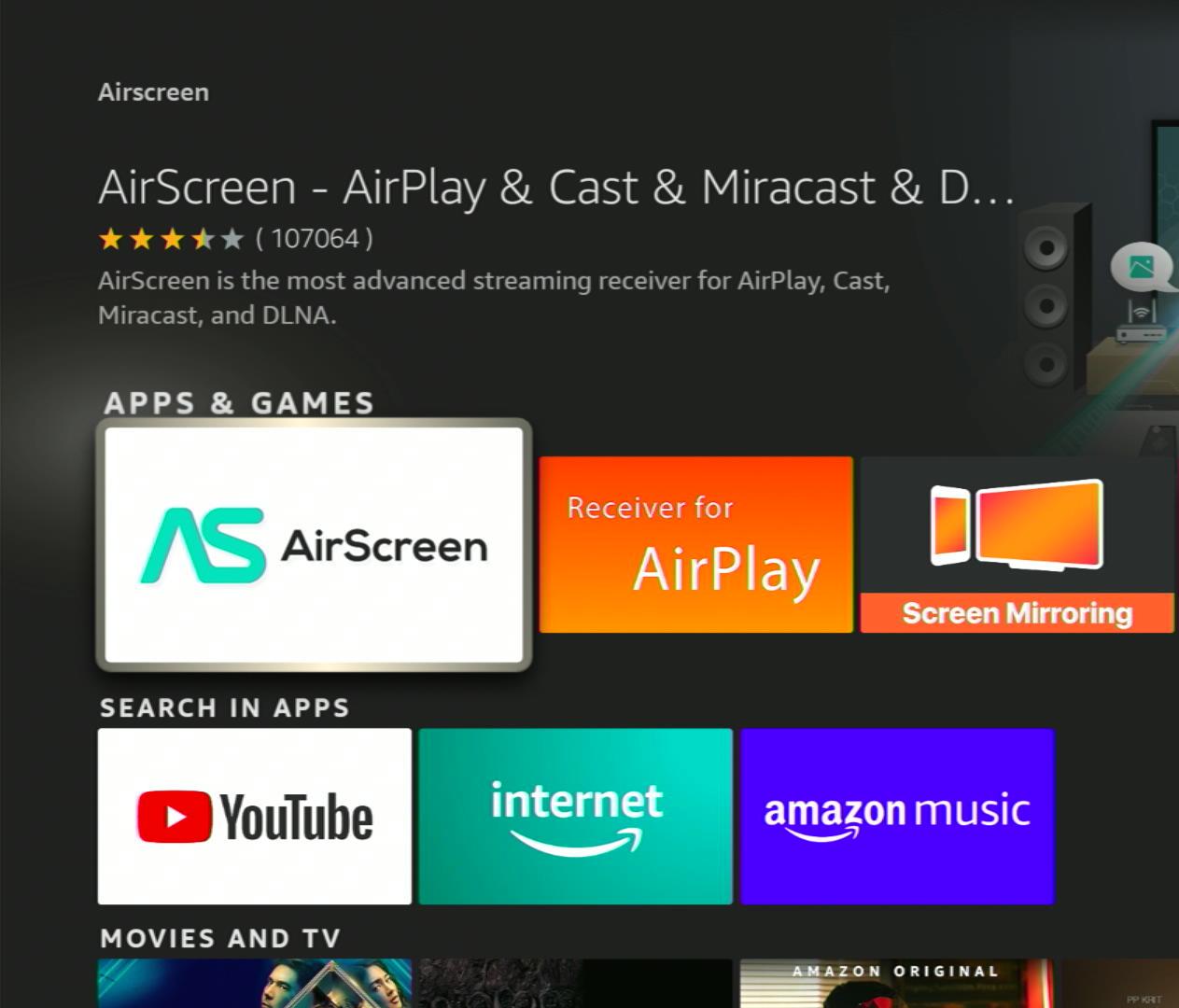 airscreen app in a firestick's app store