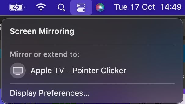 apple tv appears on the screen mirroring list of a macbook