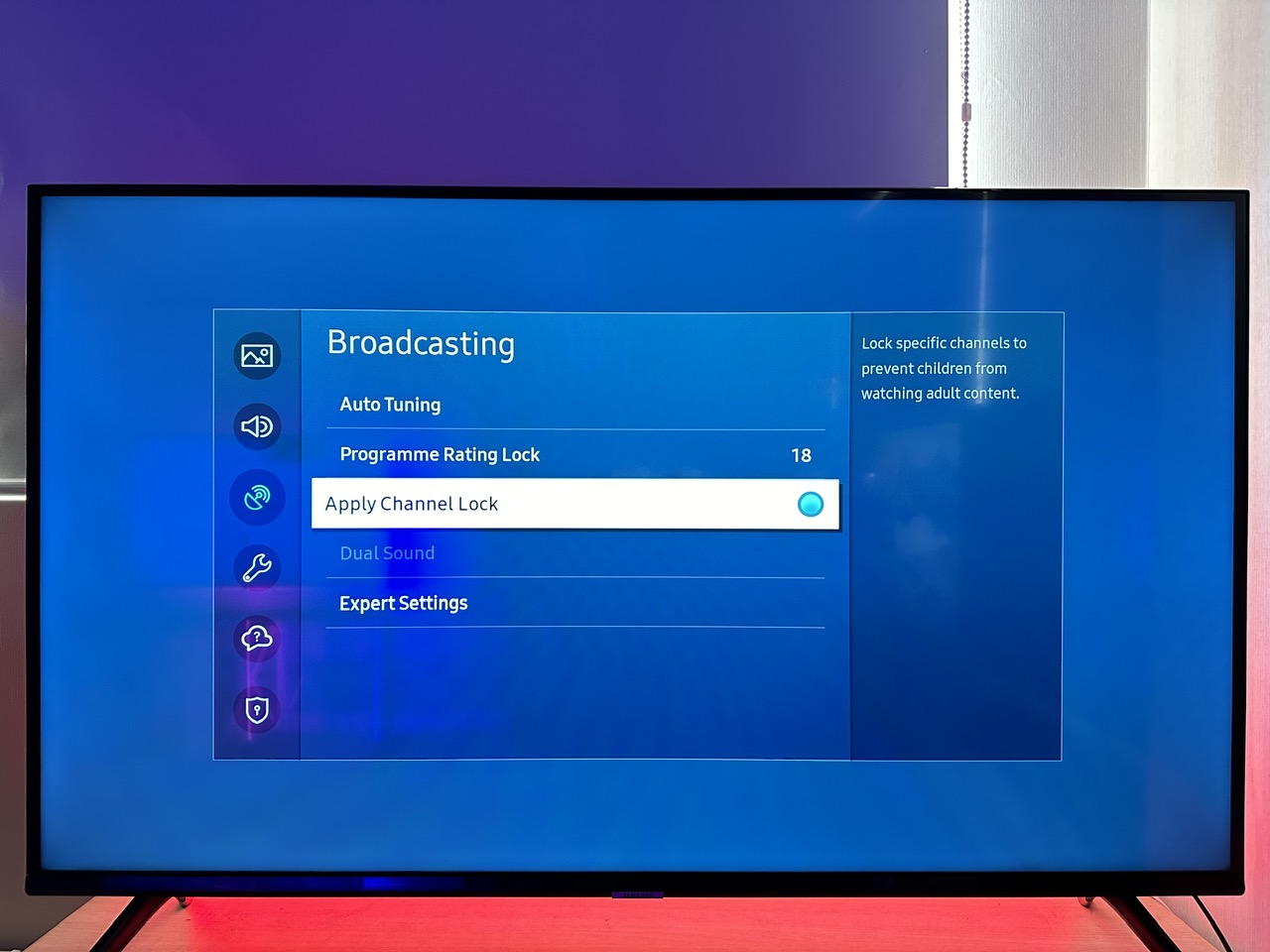 apply channel lock feature on a samsung tv is enabled