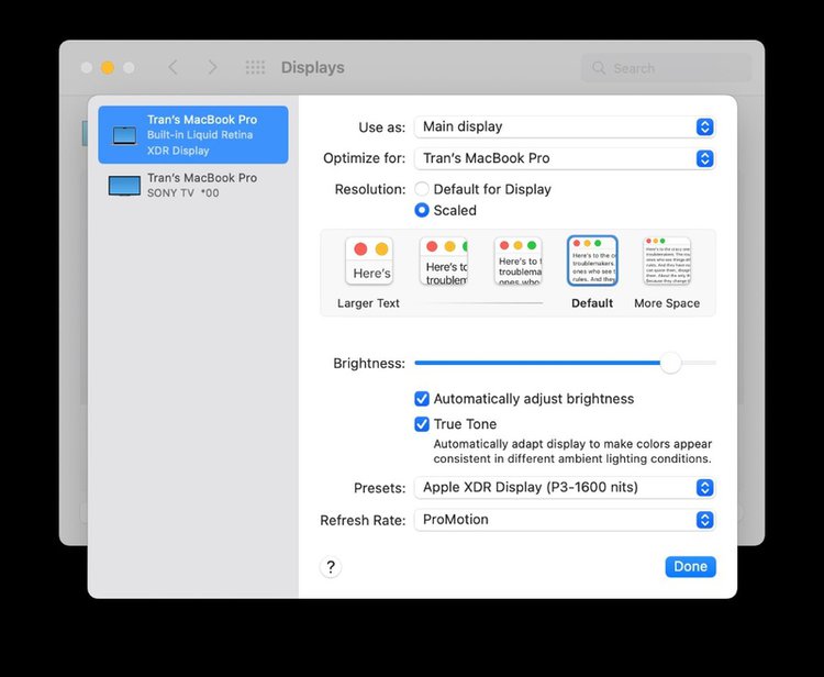 display settings on MacBook Pro