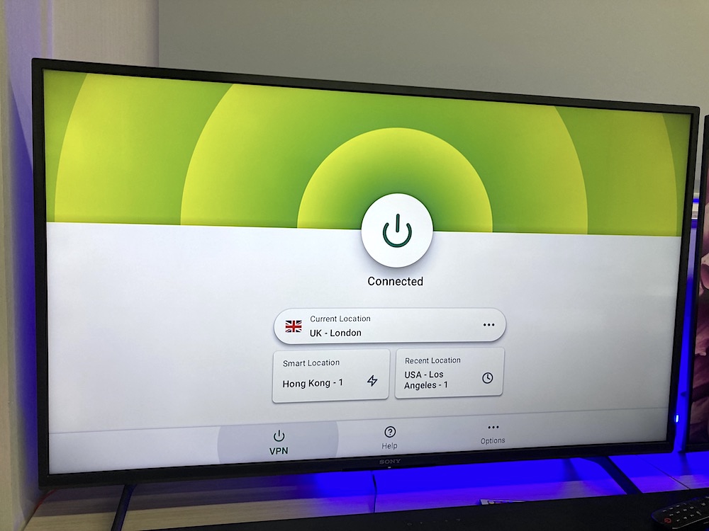 express vpn connected to UK on a sony tv