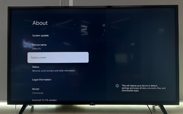 factory reset Chromecast on TV