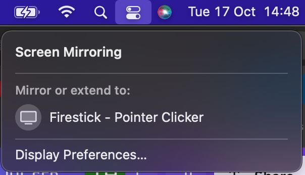 firestick appears on the screen mirroring list of a macbook