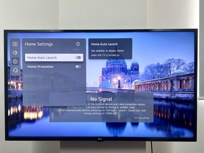 home auto launch feature on an LG TV is disabled
