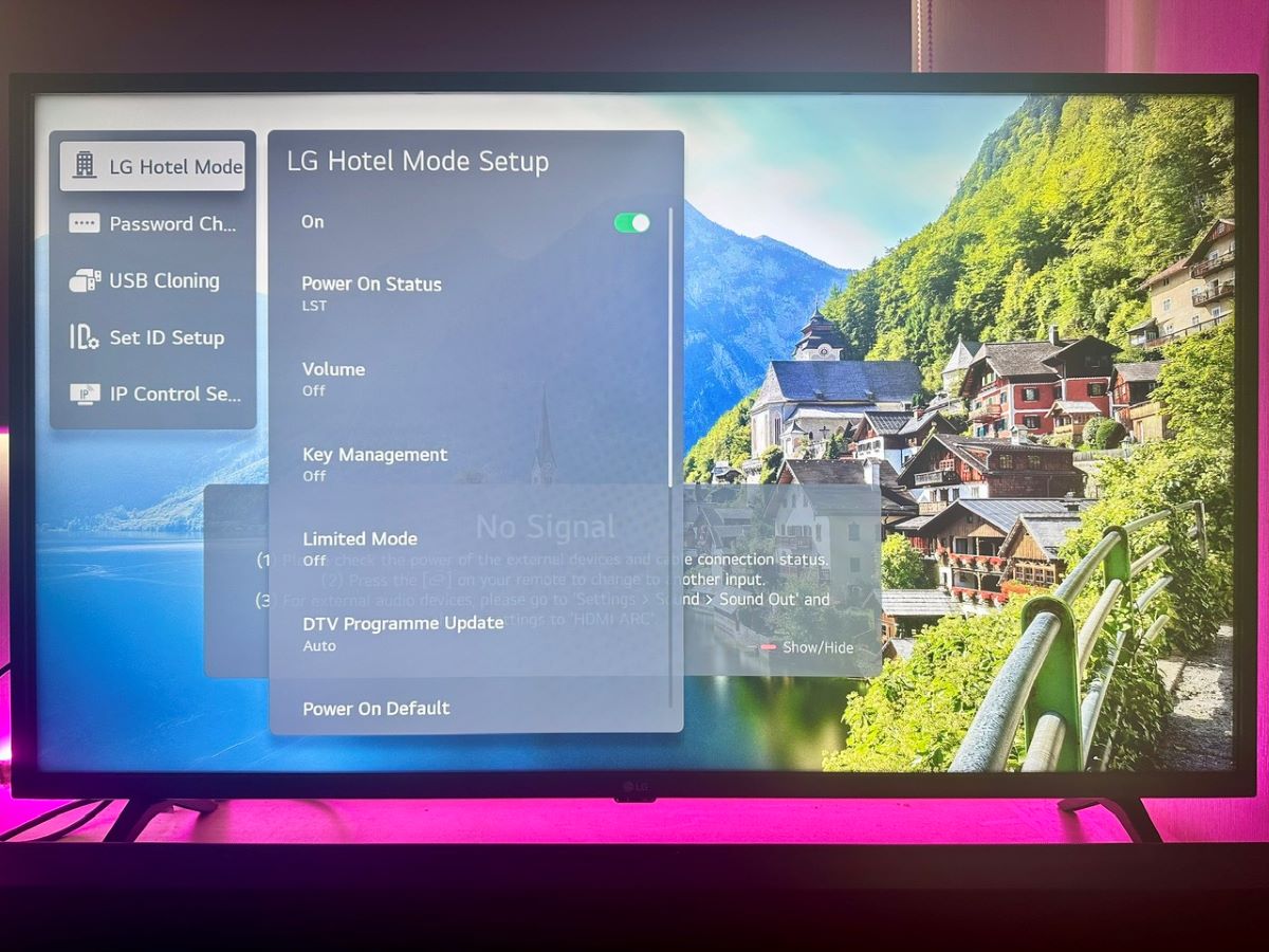 hotel mode is turned on on an lg tv