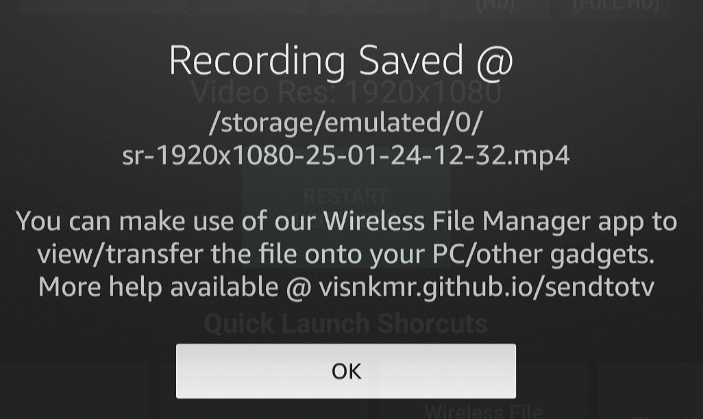 The recorded file is saved into Fire TV Stick with a provided address