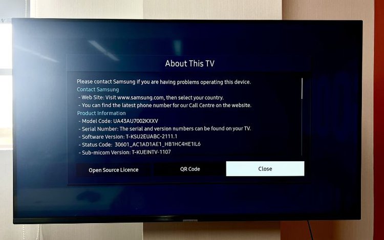 information of a Samsung TV