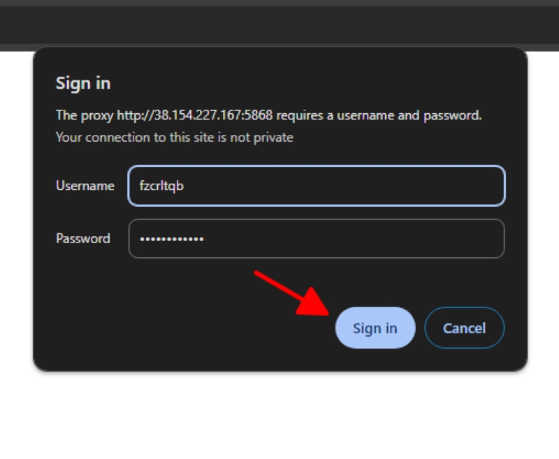 input Username and Password to Sign in the proxy server prompt on the Chrome browser