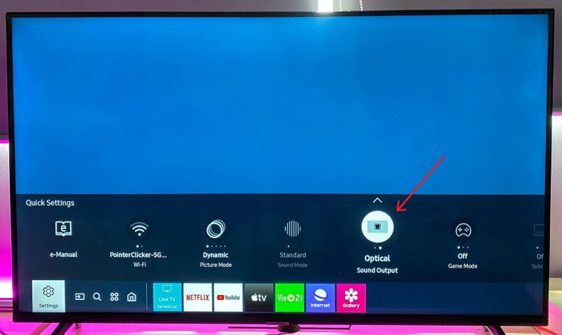 pointing to the Optical sound output on Samsung TV