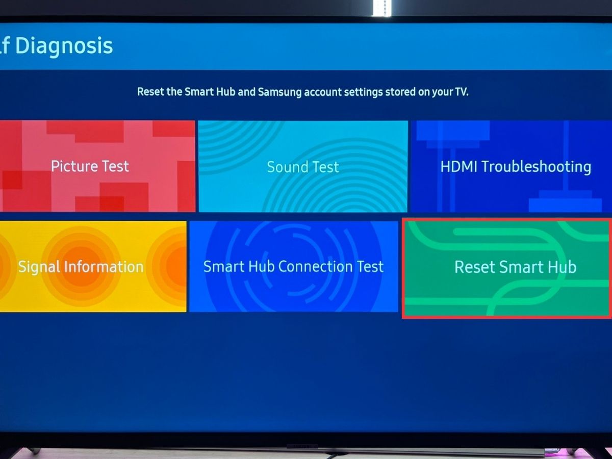 reset smart hub option is highlighted on a samsung tv