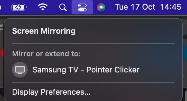 samsung tv appears on the screen mirroring list of a macbook
