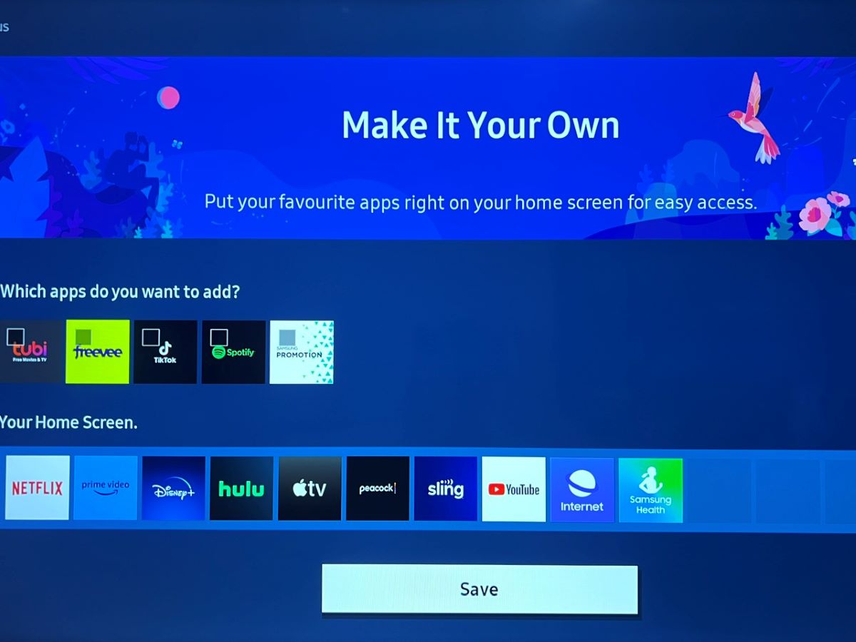 save option is highlighted on a samsung tv