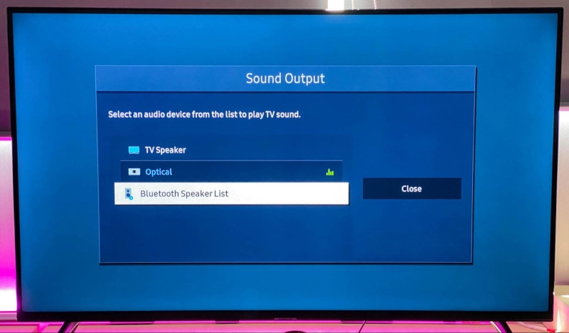 select Bluetooth Speaker List in Samsung TV Sound Output setting