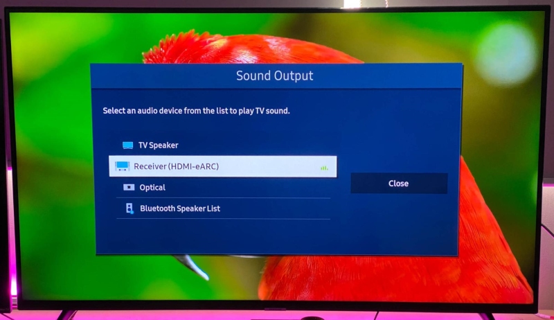 select Receiver (HDMI e-ARC) as the Samsung TV sound output