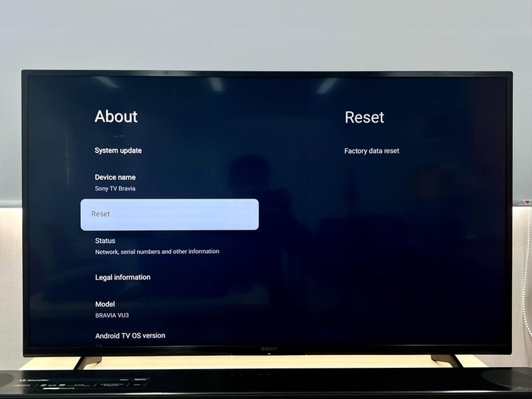 select Reset option on Sony TV